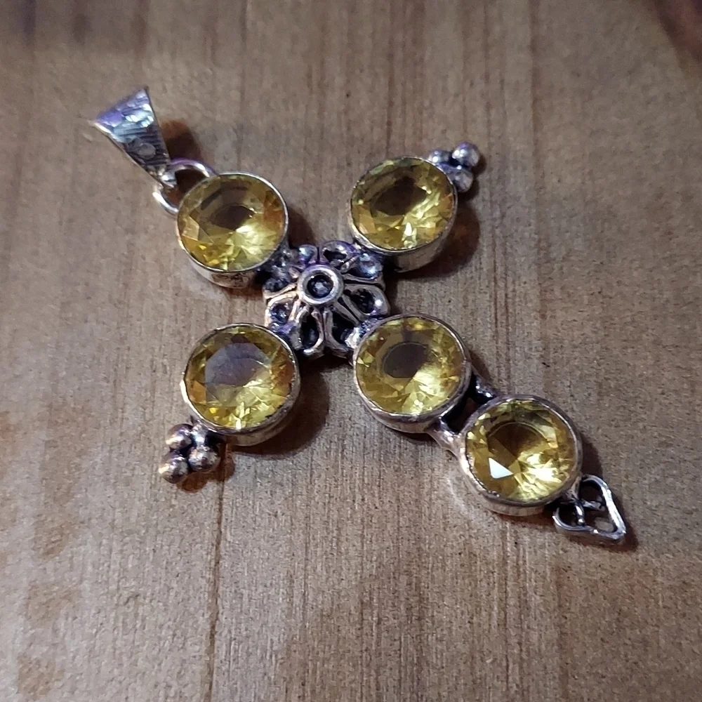 CITRINE Sterling Silver Cross Pendant